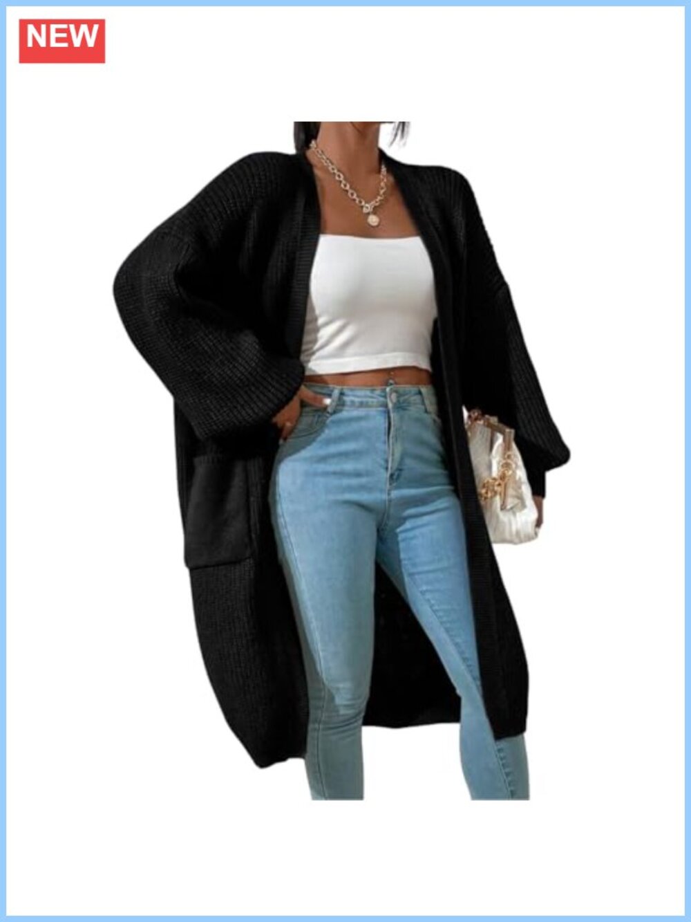 Women's Winter Midi Cardigan Oversized Fuzzy Knit Sweater Coat with Pockets